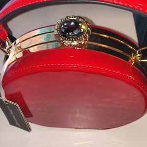 Chic Red Women's Clutch with Gold Accents